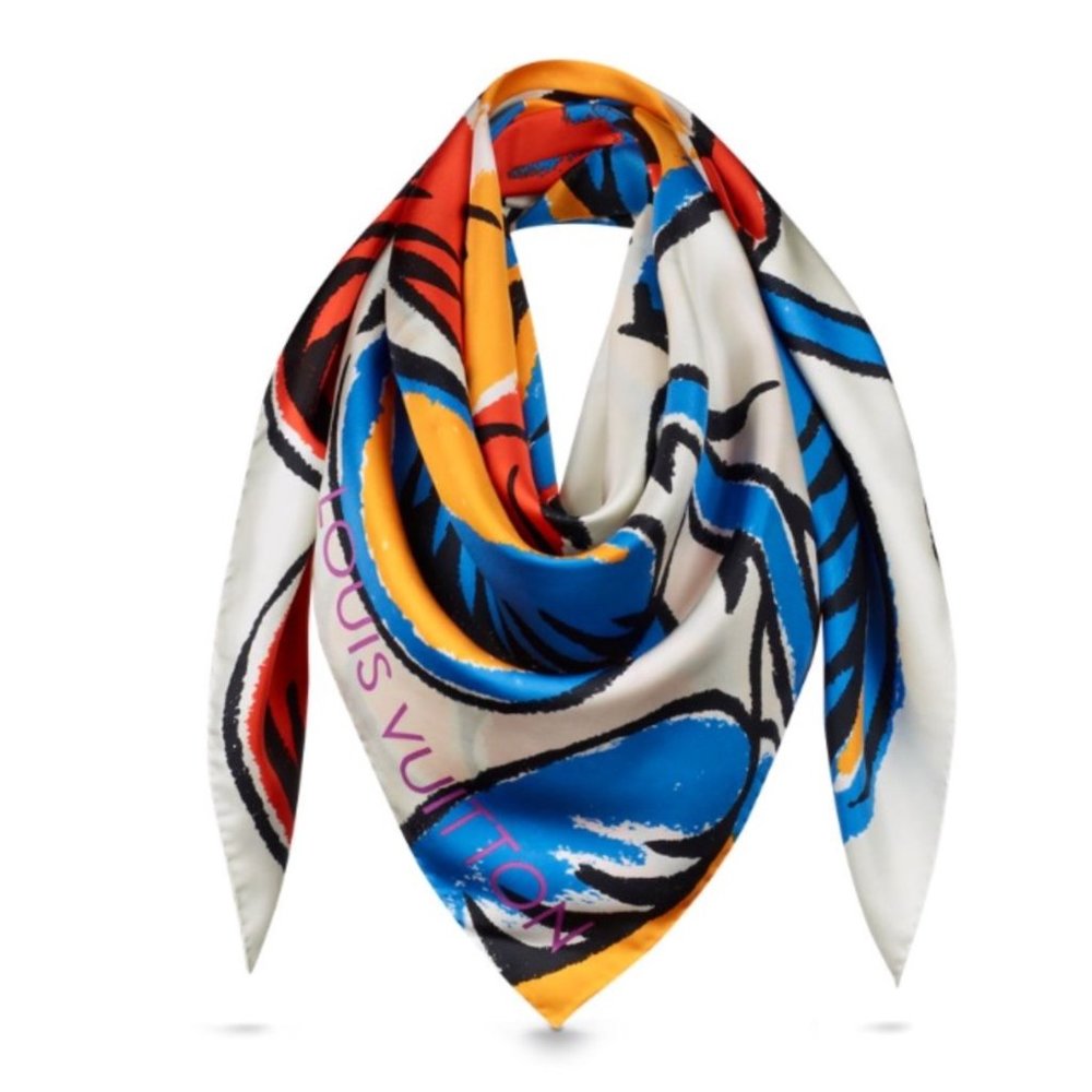 New Louis Vuitton Monogram Oversize Logo Off White Multicolor Silk Wrap Scarf - Picture 10 of 16